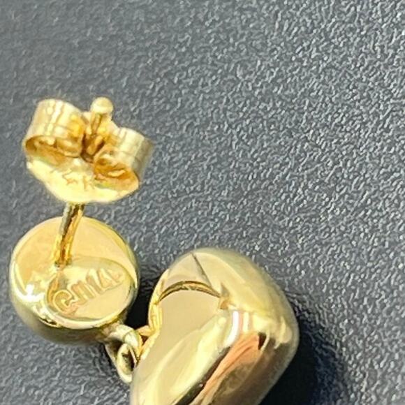 CJT 14k Marked 3D Puff Heart Drop Dangle Pierced Polished Yellow Gold Earrings - Picture 9 of 12